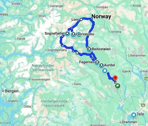 map of Norway roadtrip