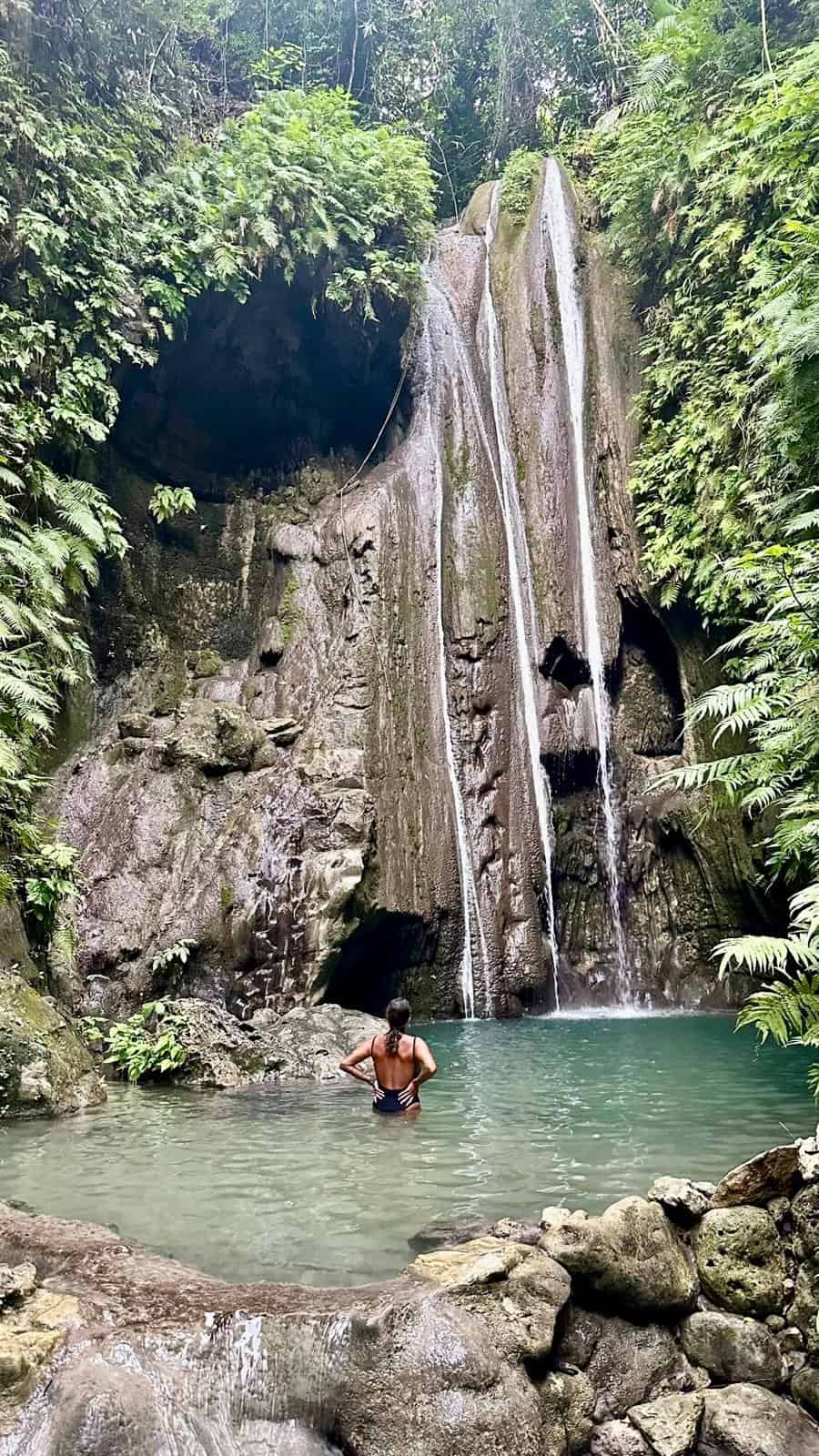 woman at waterfall