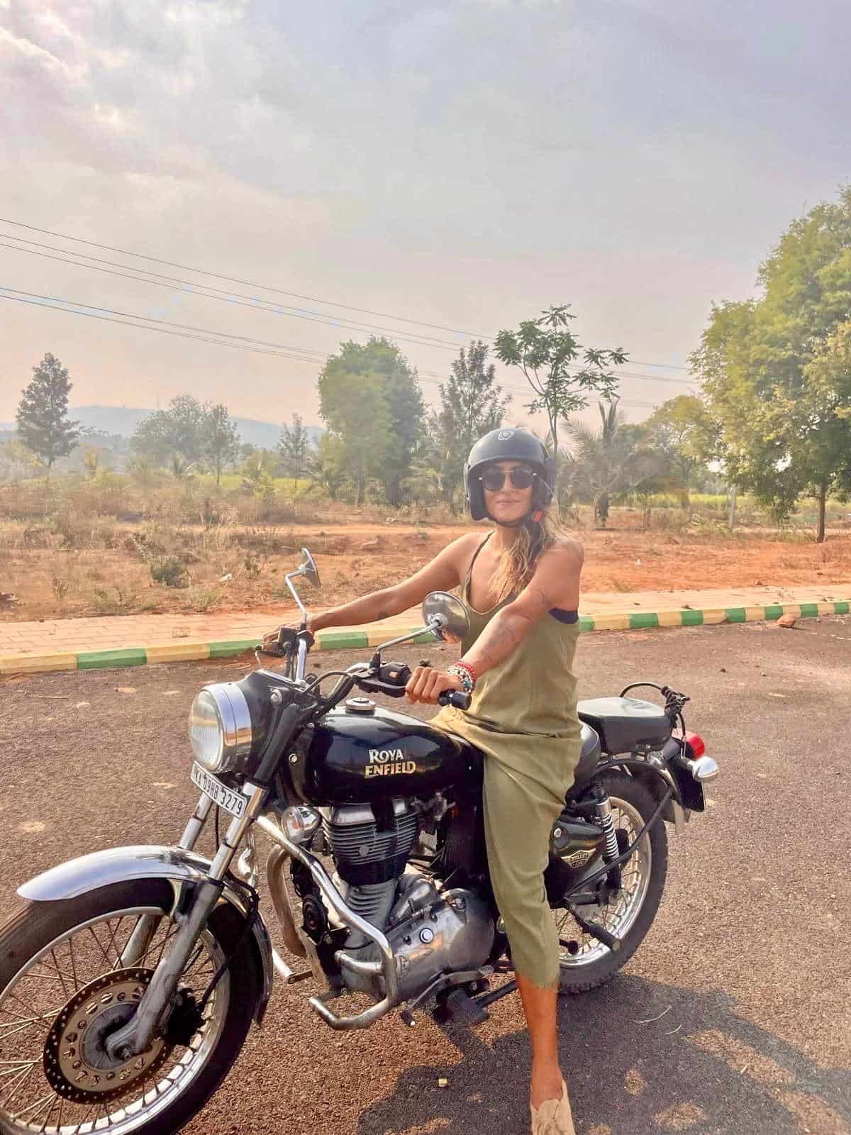 woman on Royal Enfield